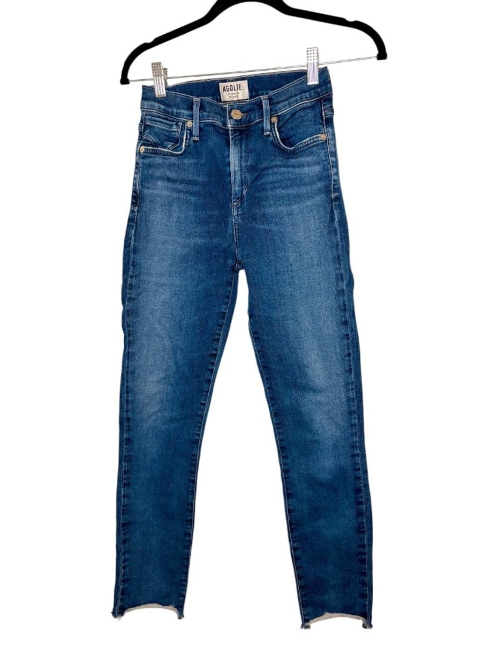 AGOLDE Medium Wash Slim Mid Rise Straight Crop Jeans Raw Hem Size 25